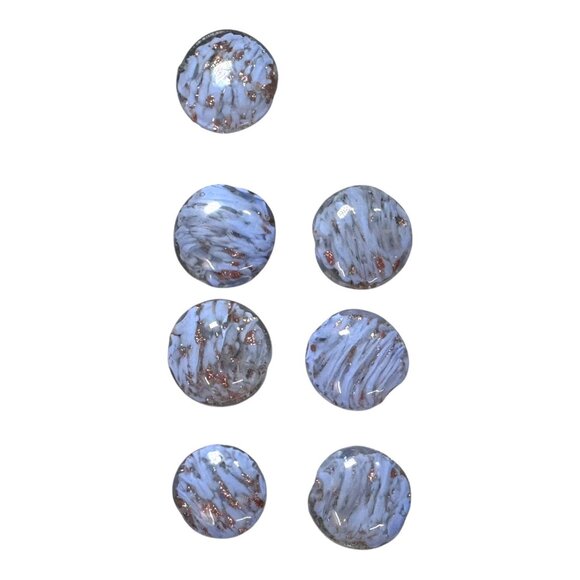 Handcrafted Lampwork Glass Beads - Set Of 7 - Blue & Copper Swirls Flat Discs - Picture 4 of 6